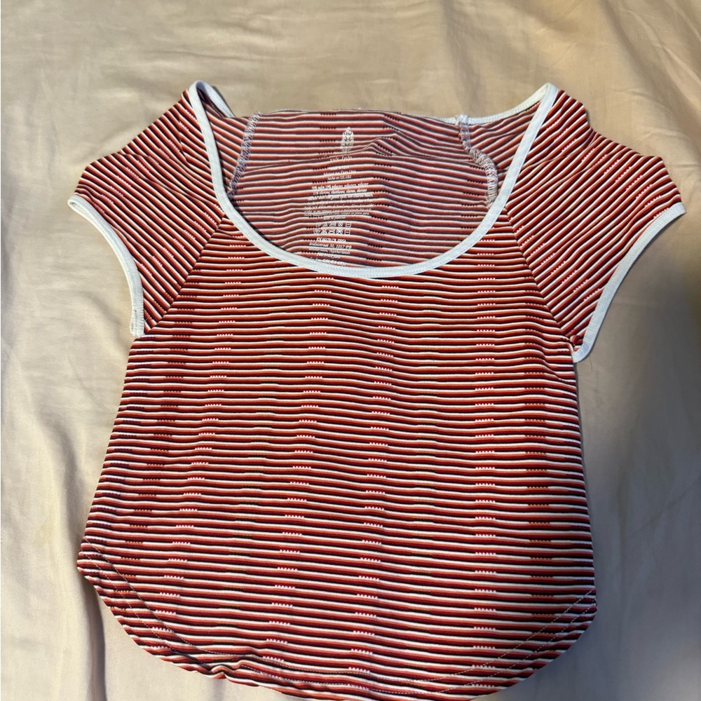 Striped Red and White Free people movement cropped short sleeve